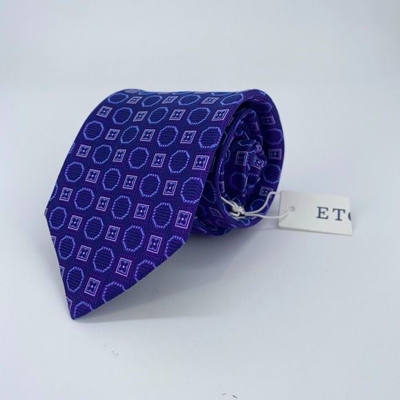 Eton Tie Mens One Size Navy Patterned Silk Classic Fit Necktie‎ England Made